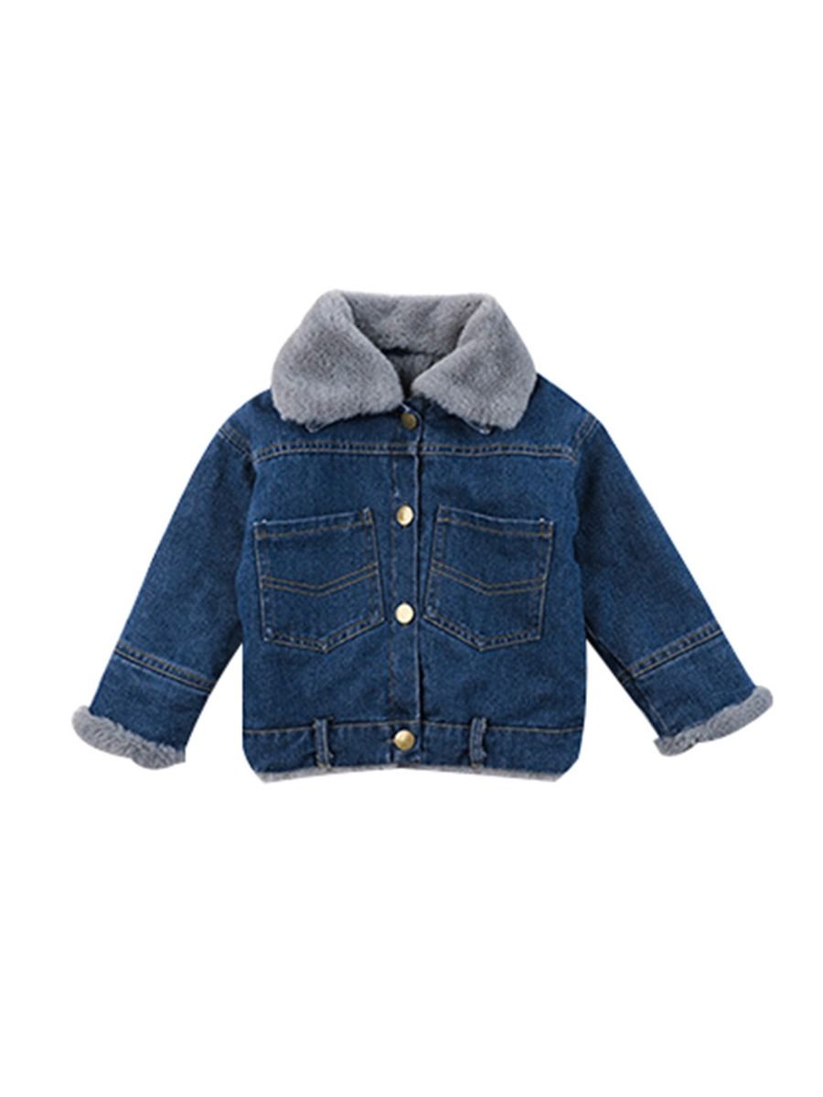 Wholesale Kid Girl Faux Fur Collar Denim Jacket 2010201
