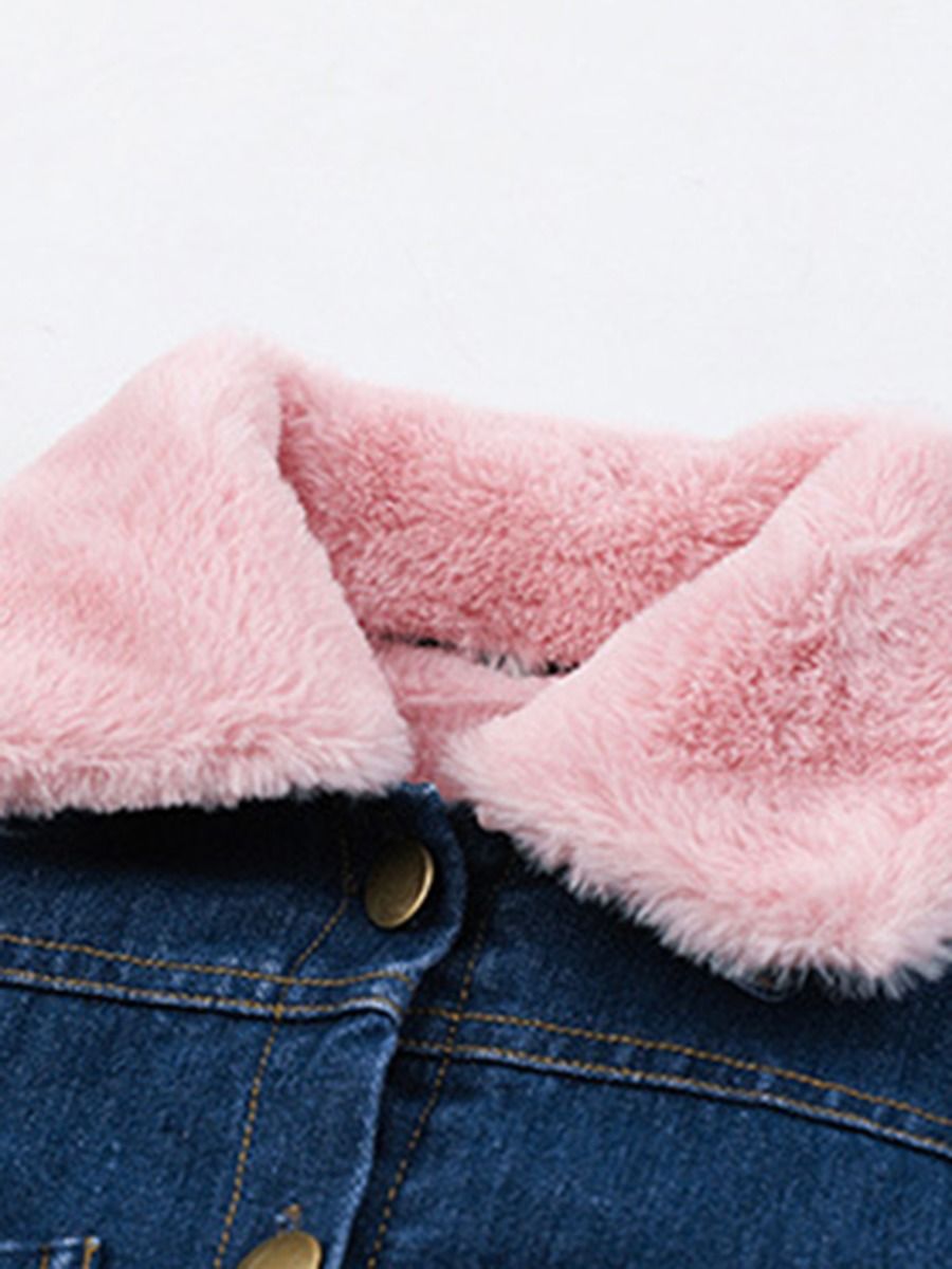 Wholesale Kid Girl Faux Fur Collar Denim Jacket 2010201