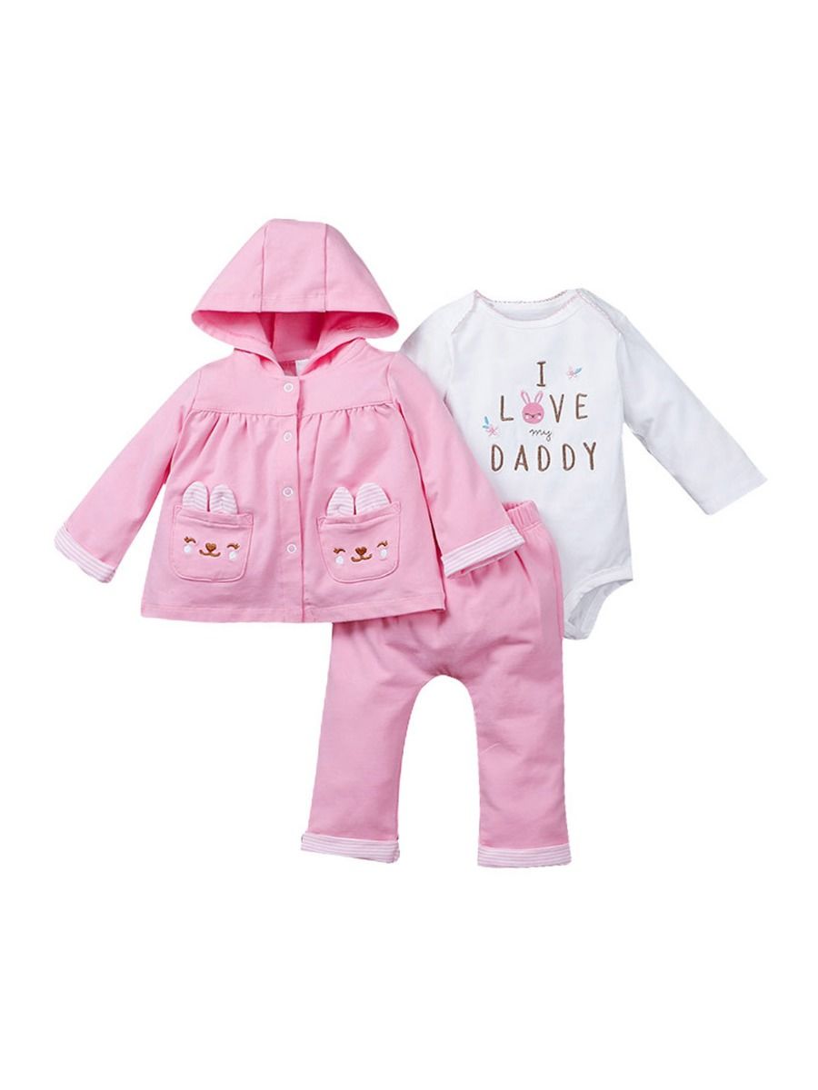 Wholesale 3 Pieces Baby Girl I Love Daddy Set Hoodie