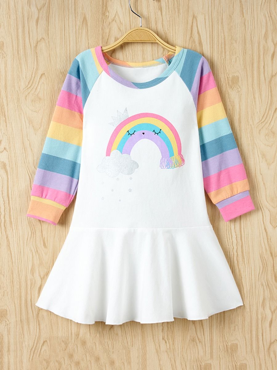 Wholesale Kid Girl Rainbow Stripe Dress 20102507 - kisk