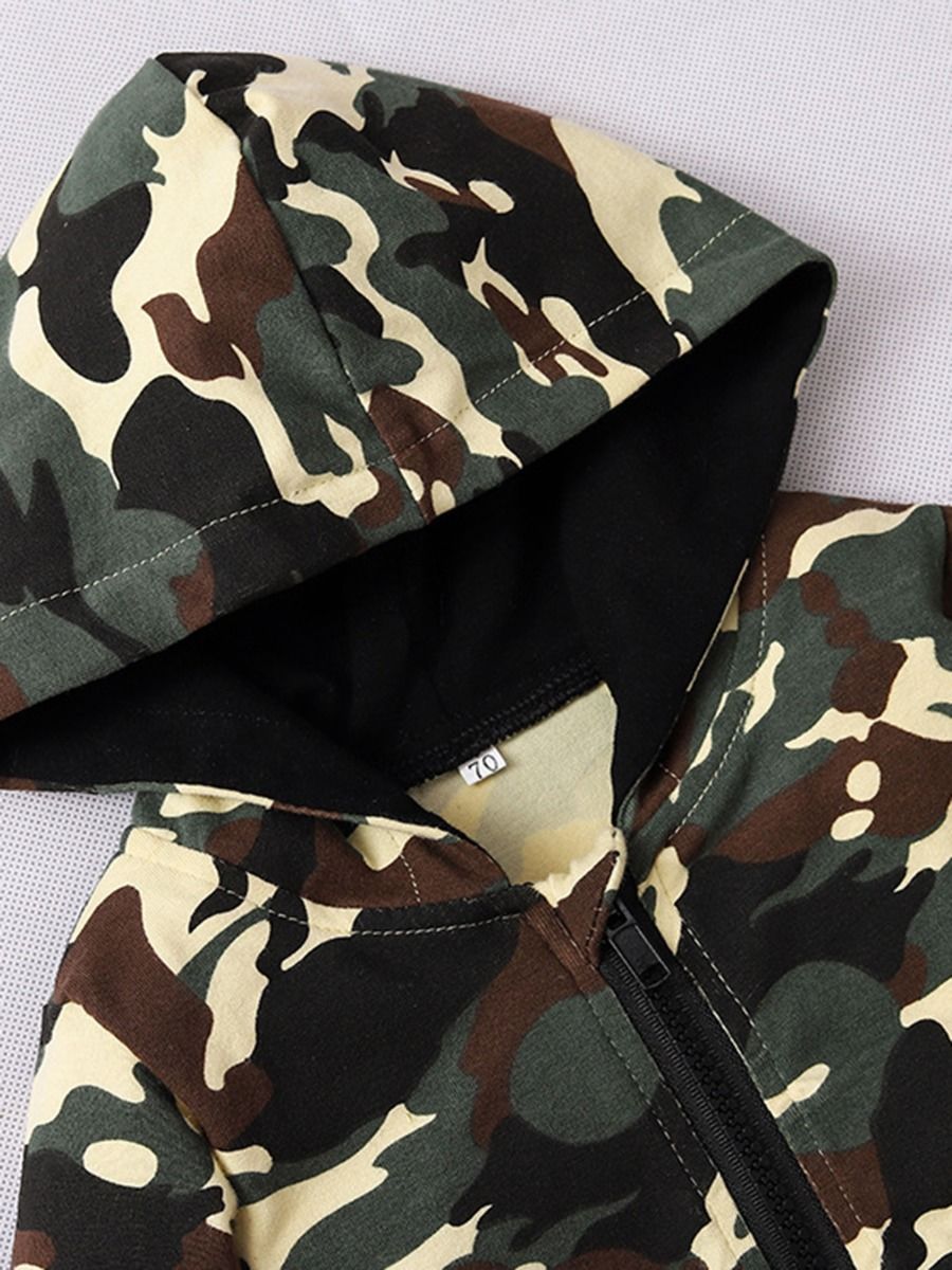 Wholesale 2 Pieces Baby Boy Camo Set Hooded Jacket With