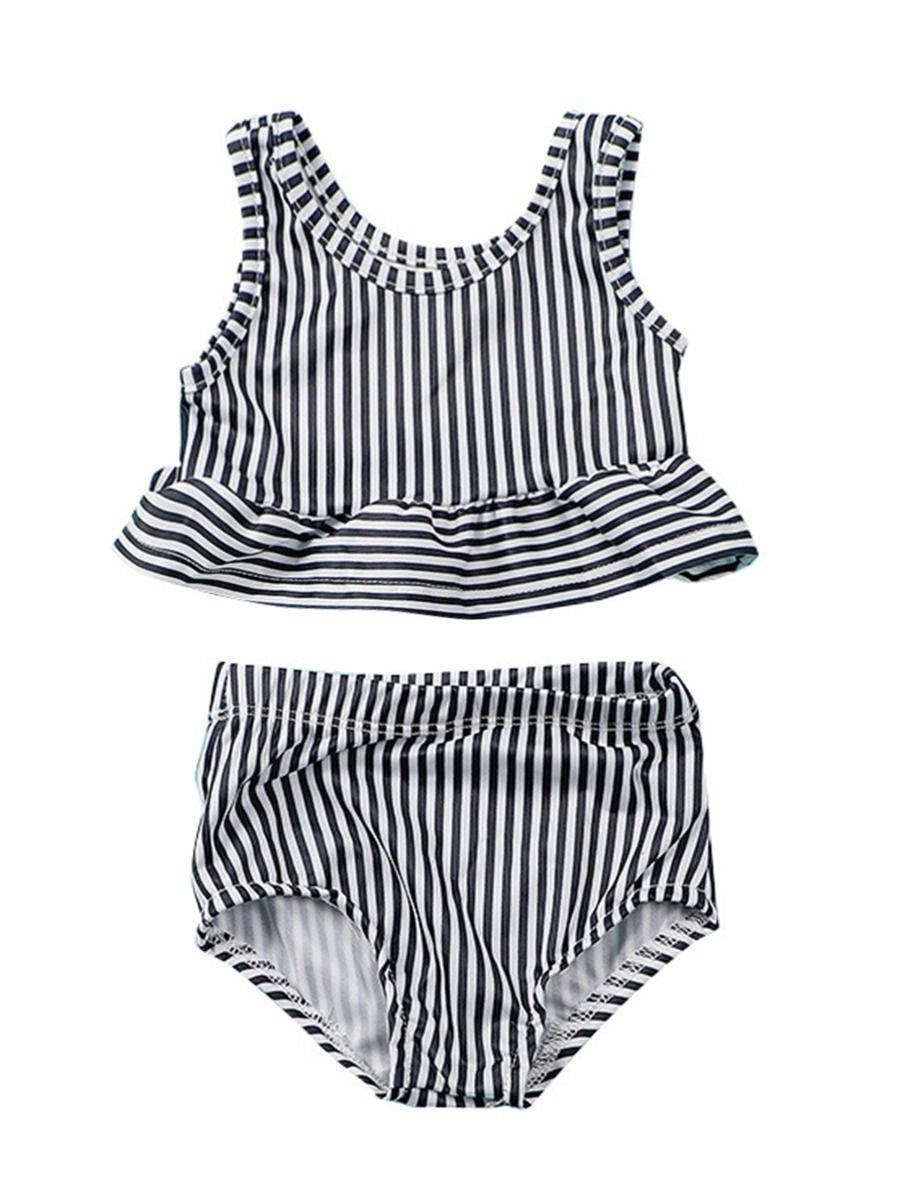 Wholesale 2 Pieces Kid Girl Swimwear Stripe Set Ruffle
