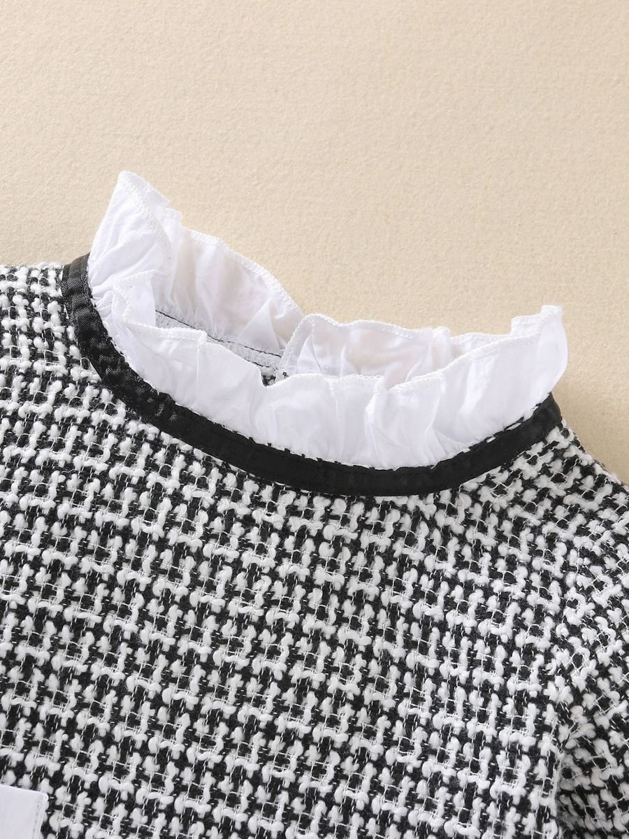 Wholesale Baby Girl Frill Neck Houndstooth Dress 201030