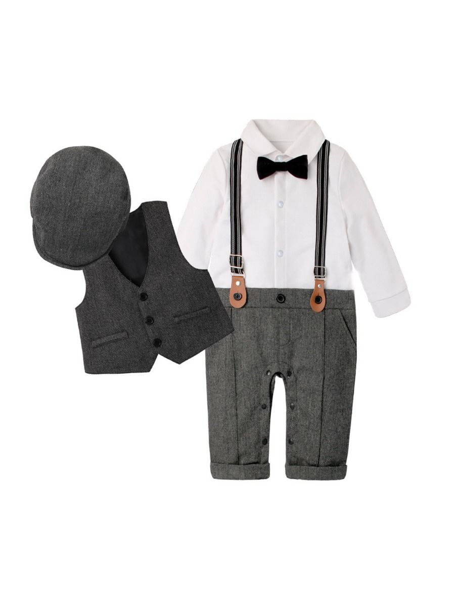 Wholesale 4 Pieces Baby Boy Gentleman Outfit Bowtie Shi