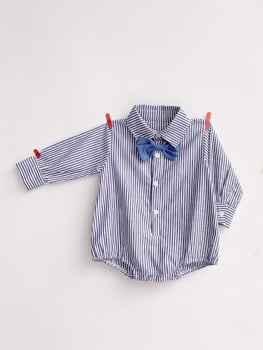 Wholesale Baby Boy Gentleman Bow Tie Stripe Shirt Bodys