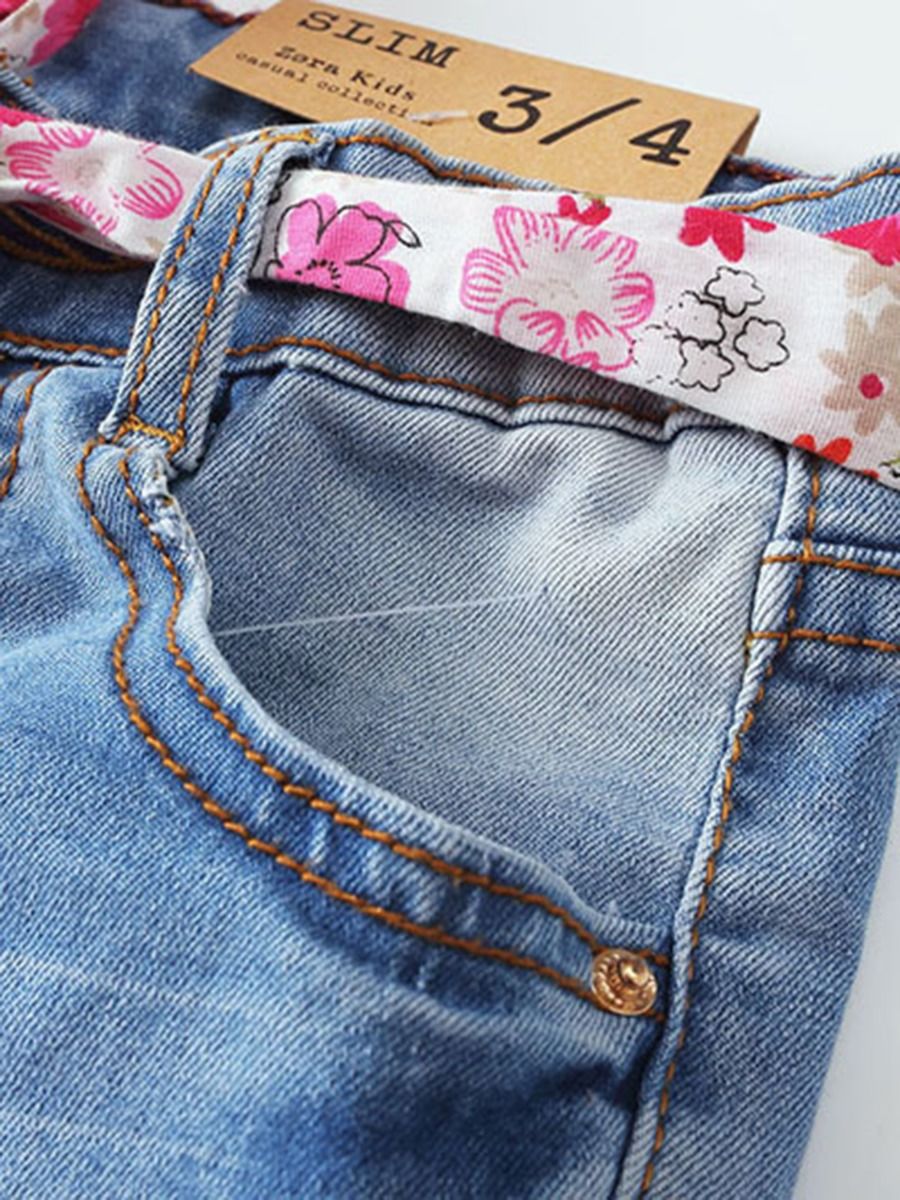 Wholesale 6Pack Kid Girl Jeans With Floral Belt 201117