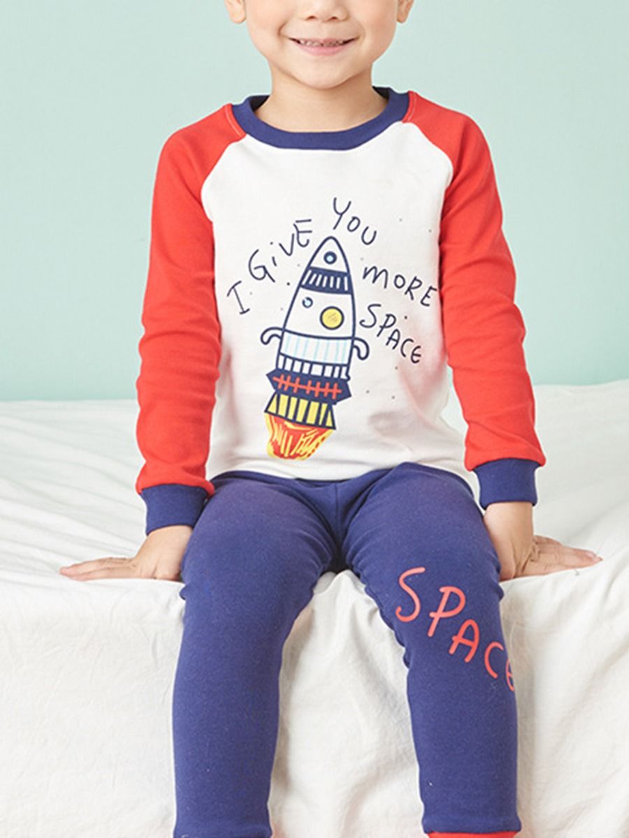 Wholesale 2 Pieces Kid Boy Space Rocket Pajamas Set Col