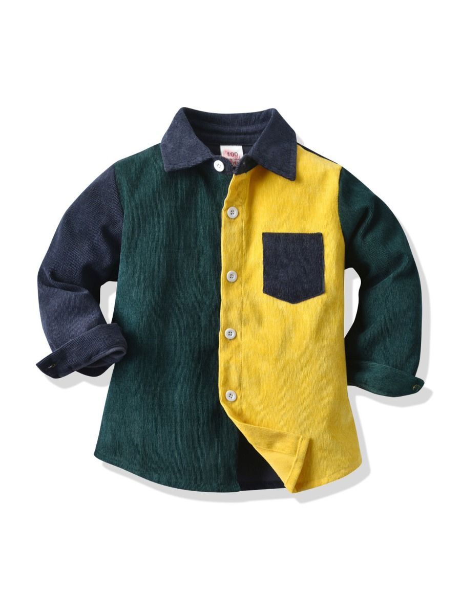 Wholesale Kid Boy Colorblock Corduroy Shirt With Pocket