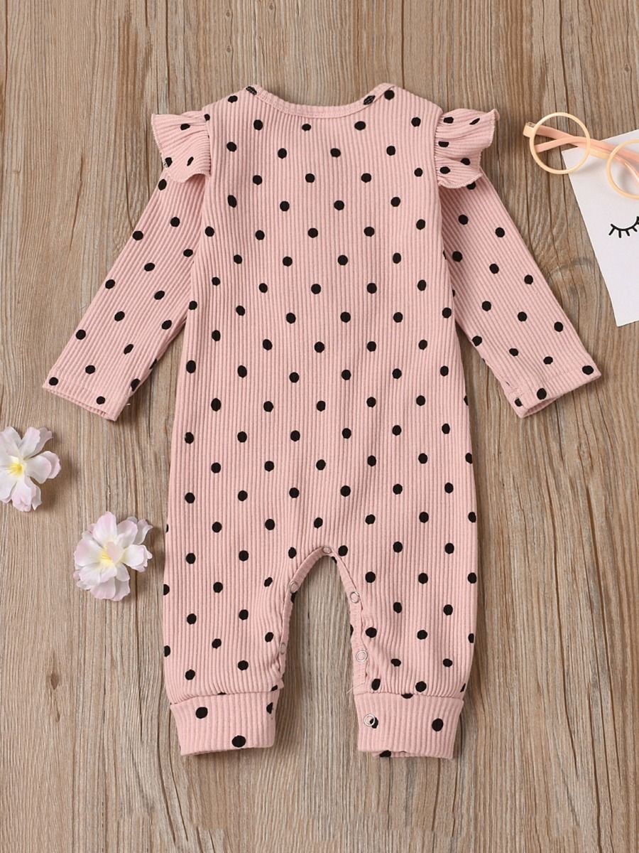 Wholesale Baby Girl Flutter Sleeve Polka Dots Ribbed Ju