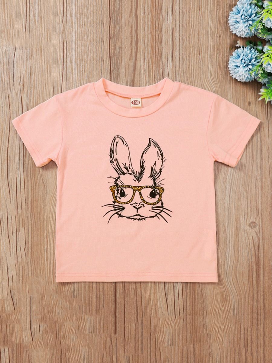 Wholesale Kid Girl Bunny With Glasses T-shirt 201219939