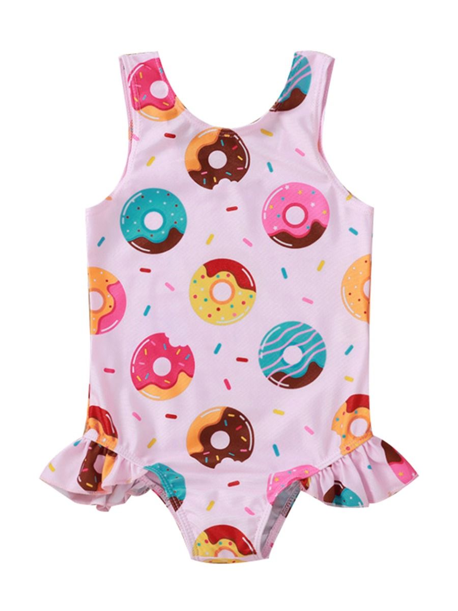 Stella Cove Girls Donut Print Skirted One Piece Bathing Suit