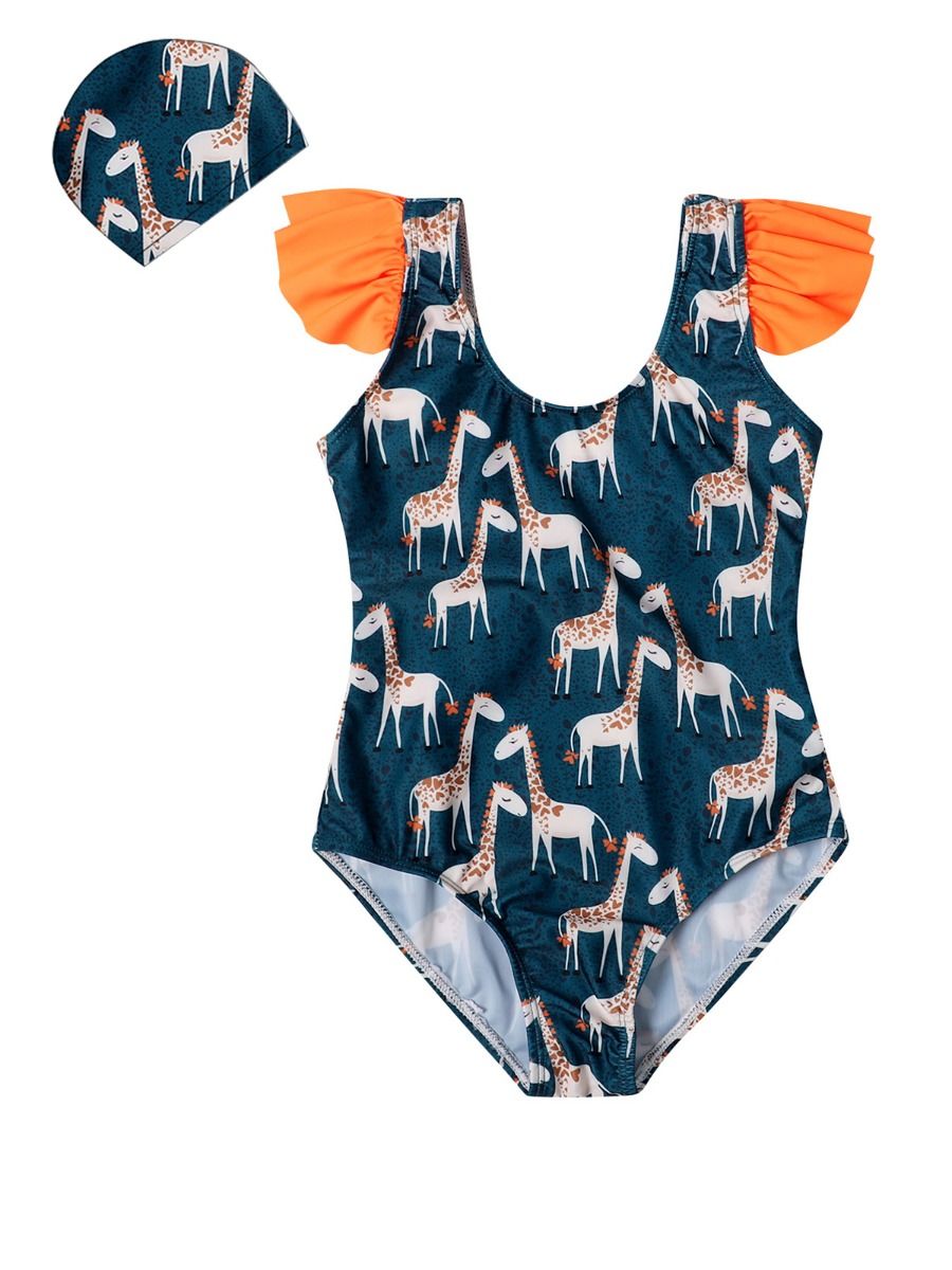 Wholesale 2 Pieces Kid Girl Giraffe Swimsuit & Hat 2012
