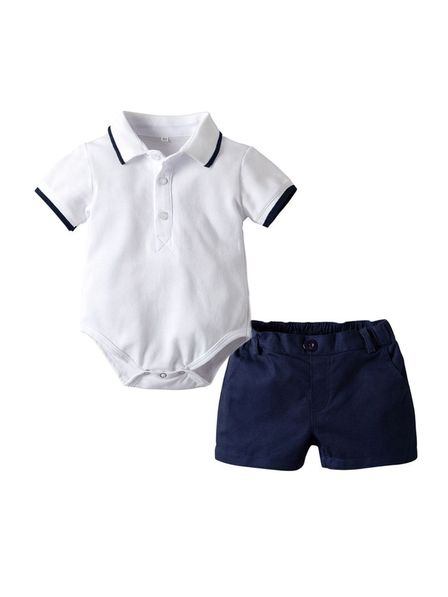 Wholesale 2 Pieces Baby Boy Plain Polo Bodysuit & Short