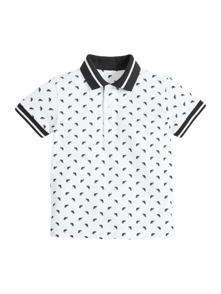 Wholesale Kid Boy Car Print White Polo Tshirt 210104943