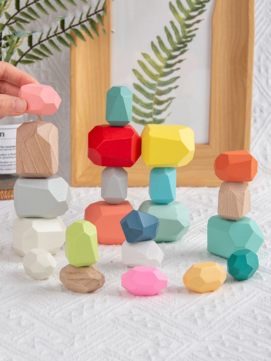Wholesale 30 Pcs Colorful Wooden Stacking Stones 210108