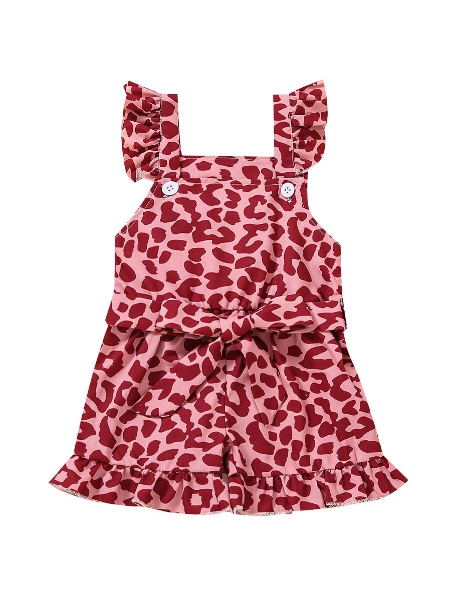 Wholesale Baby Girl Leopard Print Belted Strap Romper 2