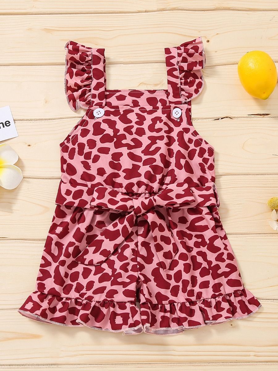 Wholesale Baby Girl Leopard Print Belted Strap Romper 2