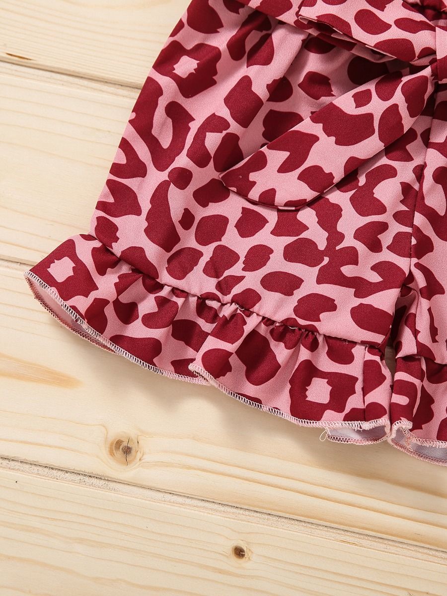 Wholesale Baby Girl Leopard Print Belted Strap Romper 2