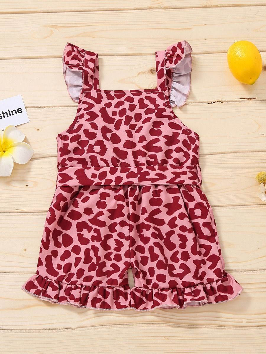 Wholesale Baby Girl Leopard Print Belted Strap Romper 2