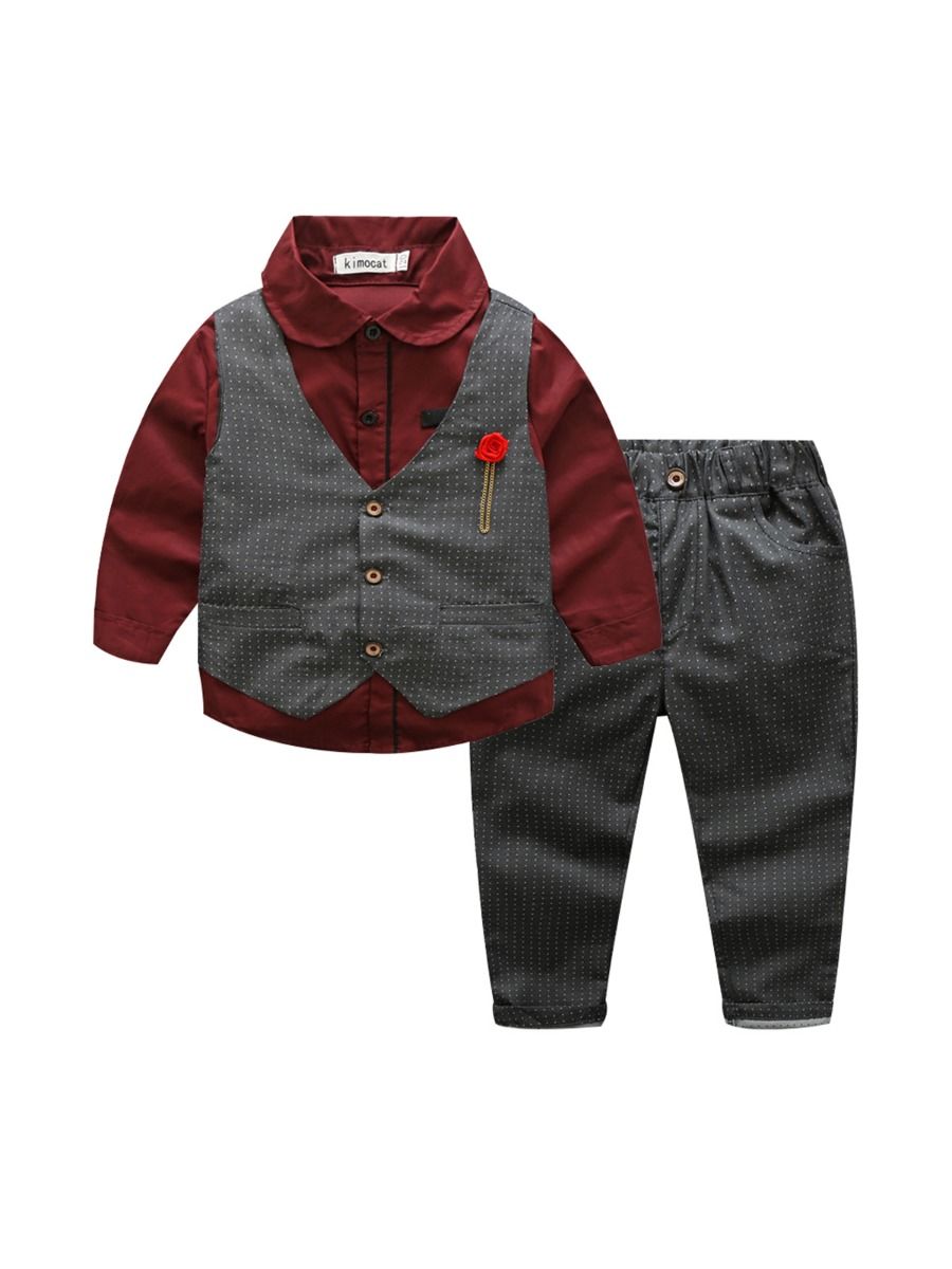 Wholesale 3 Pieces Kid Boy Formal Polka Dots Outfit Shi