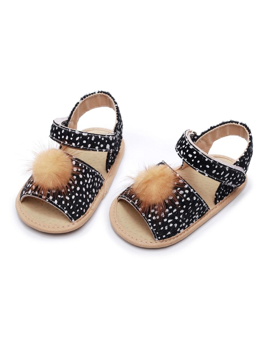 Baby Girl Pom Pom Leopard Print Sandal 210116