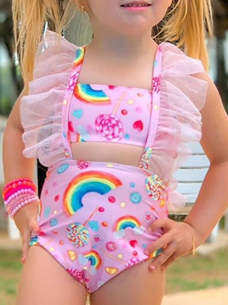 Wholesale Toddler Girl Rainbow & Candy Print Two Pieces