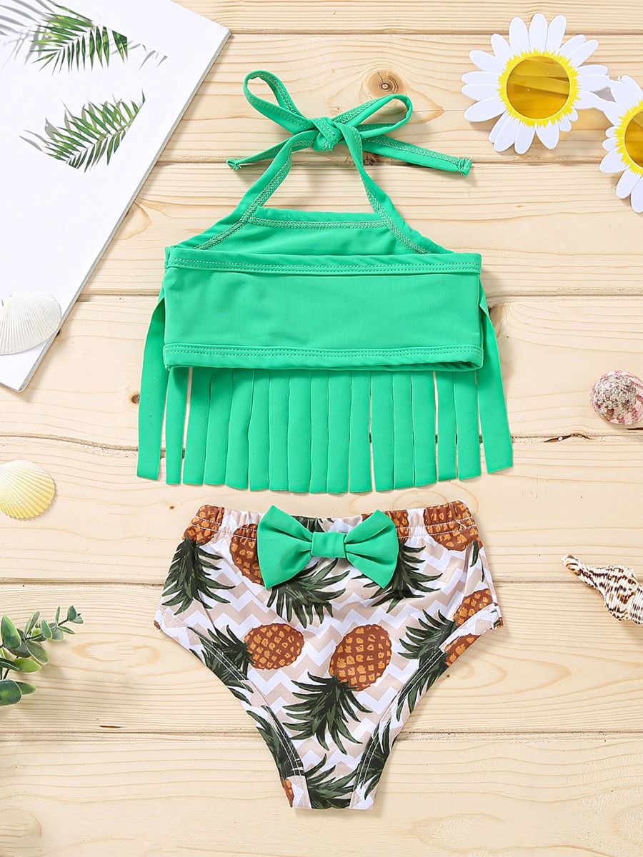 Wholesale Two-piece Toddler Girl Bikini Set Tassel Hem