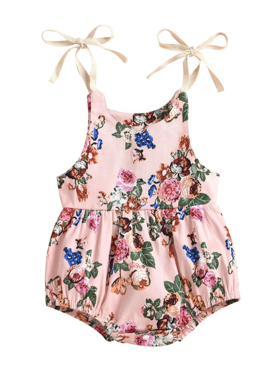 Wholesale Baby Girl Self Tie Cami Bodysuit With Floral