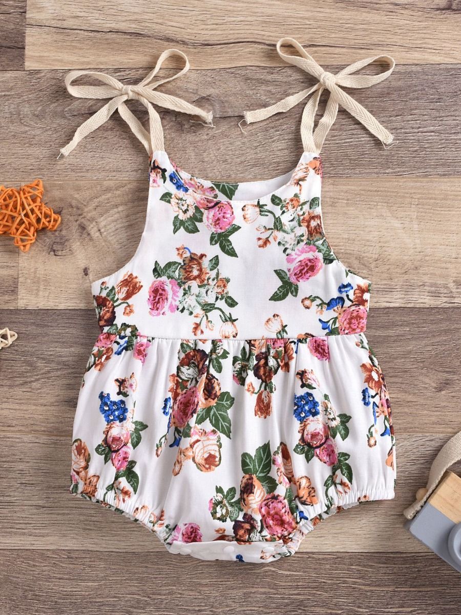 Wholesale Baby Girl Self Tie Cami Bodysuit With Floral