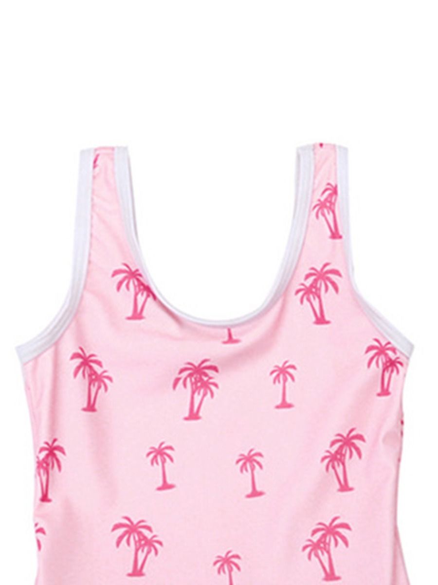Wholesale Kid Girl Coconut Tree Print One Piece Swimsui