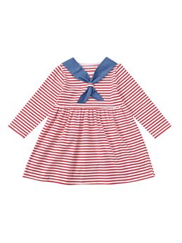 Red-Stripes Pleated Dress Long-sleeve for Baby Toddler Girls