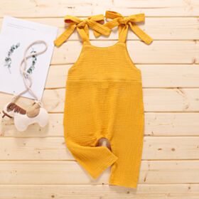 Pure Yellow Strappy Jumpsuit Wholesale Baby Rompers KJ130670
