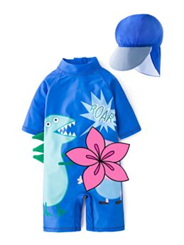 2-Piece Dinosaur Flower Bathing Suit Matching Swimming Cap