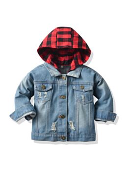Kid Boy Plaid Hoodie Denim Jacket Little Boys Clothes Wholesale Kids Hoodies 201127841