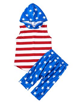 2-Piece Boy Independent Day Set Stripe Hooded Tank Top And Star Print Shorts 