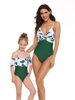 Mom and Me Leaf Print One Piece Swimsuit