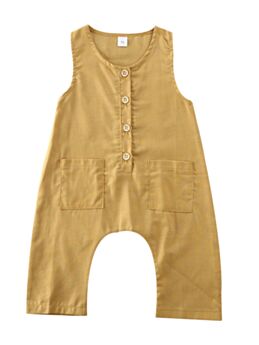 Baby Buttoned Solid Color Tank Jumpsuit