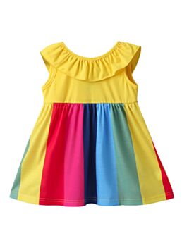 Summer Baby Girl Ruffle Rainbow Color Dress 