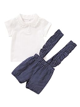 2-piece Baby Girl White Polo T-shirt and Suspender Shorts Set