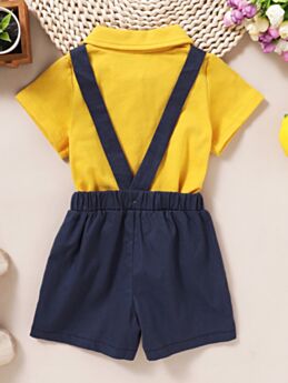 2-Piece Baby Boy Yellow Polo T-shirt and Suspender Shorts Set