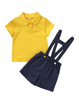 2-Piece Baby Boy Yellow Polo T-shirt and Suspender Shorts Set