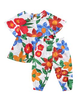 2-Piece Little Girl Flowers Top and Trousers Outfits