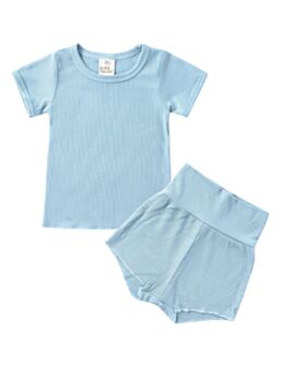 2 Piece Baby Girl Ribbed Pajamas T-shirt & Shorts