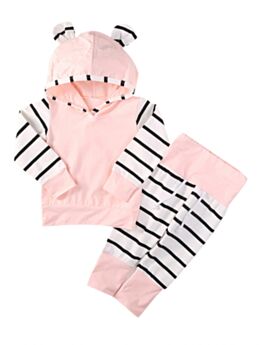 2 Piece Baby Girl Color Blocking Stripe Set Hooded Top & Trousers