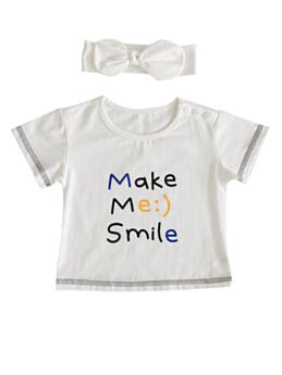 2 Pcs Make Me Smile Baby Girl T-shirt Matching Headband 