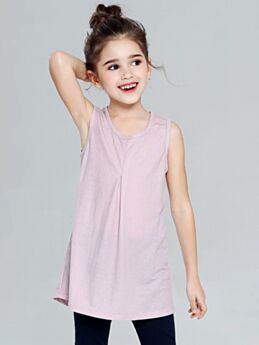 Girl Anti-mosquito Solid Color Round Neck Tank Dress