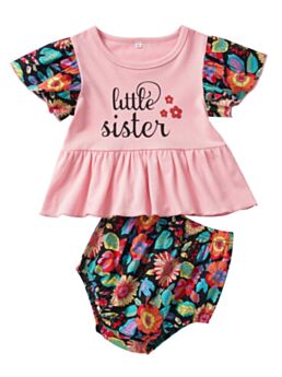 2 Pieces Baby Girl Little Sister Floral Printed Set Top Matching Bodysuit