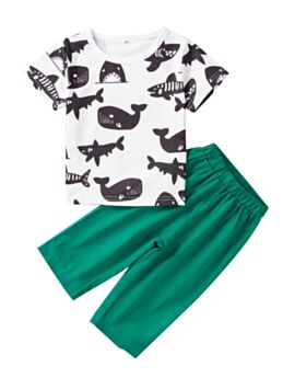 2 Pieces Unisex Baby Sharp Print Top Matching Green Trousers Set