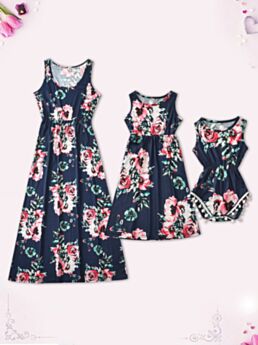 Mom And Daughter Flower Print Holiday Bodysuit Tank Dress 