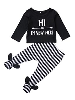 2 Pieces Baby Girl Hi I'm New Here Set Top Matching Stripe Pants